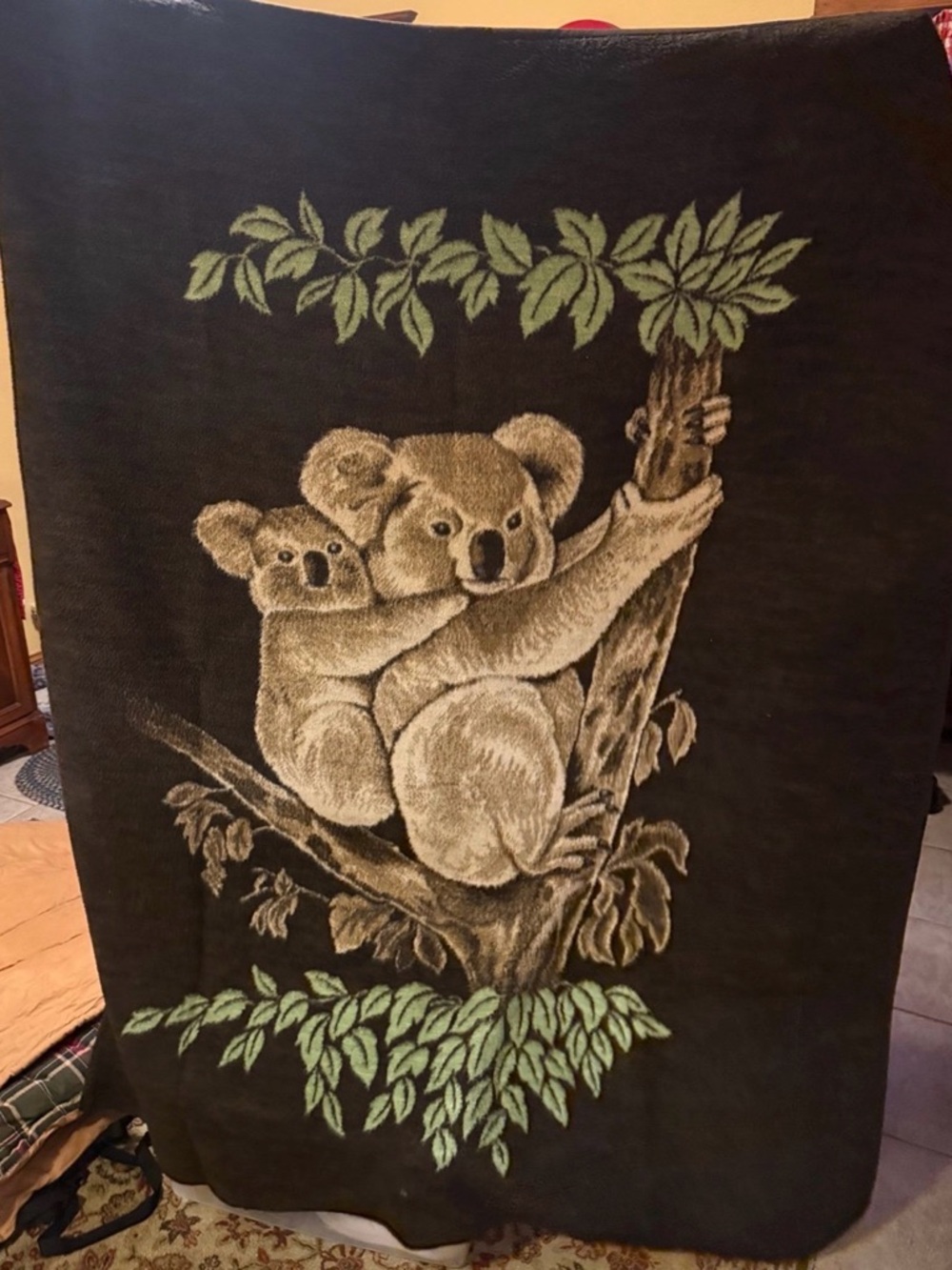 Biederlack Koala Bear Blanket Vintage Made in West GERMANY Double sided 56x74”